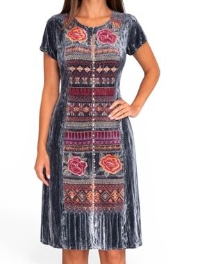 JOHNNY WAS Rebekah Velvet Midi Dress Size Medium